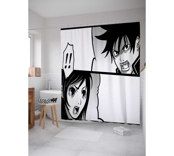 Штора (занавеска) для ванной JoyArty "Эмоциональный спор" из сатена, 180х200 см с крючками, sc_23814 1