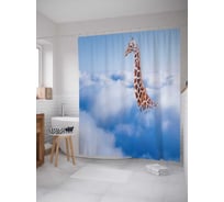 Штора (занавеска) для ванной JoyArty "Жираф в облаках" из сатена, 180х200 см с крючками, sc_24099