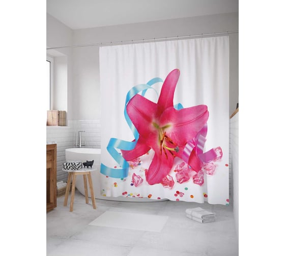 Штора (занавеска) для ванной JoyArty "Праздничная лилия" из сатена, 180х200 см с крючками, sc_2635 1