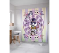 Штора (занавеска) для ванной JoyArty "Часы кролика" из сатена, 180х200 см с крючками, sc_23378
