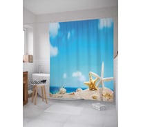 Штора (занавеска) для ванной JoyArty "Морские звезды на песке" из сатена, 180х200 см с крючками, sc_2614