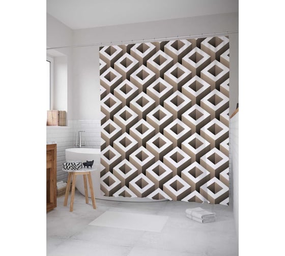 Штора (занавеска) для ванной JoyArty "Рельефная клетка" из сатена, 180х200 см с крючками, sc_23288 1