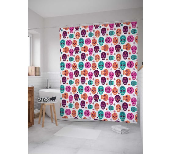 Штора (занавеска) для ванной JoyArty "Украшенный ужас" из сатена, 180х200 см с крючками, sc_26766 1