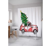 Штора (занавеска) для ванной JoyArty "Ель на машине" из сатена, 180х200 см с крючками, sc_24126