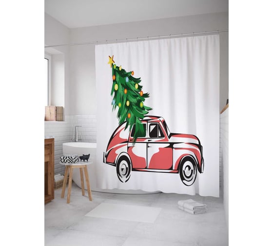 Штора (занавеска) для ванной JoyArty "Ель на машине" из сатена, 180х200 см с крючками, sc_24126 1