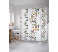 Штора (занавеска) для ванной JoyArty "Цветочные волны" из сатена, 180х200 см с крючками, sc_26315