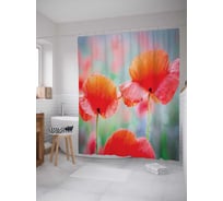 Штора (занавеска) для ванной JoyArty "Улыбающиеся цветы" из сатена, 180х200 см с крючками, sc_2649