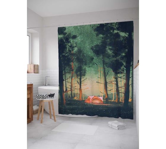 Штора (занавеска) для ванной JoyArty "Вынужденный привал" из сатена, 180х200 см с крючками, sc_23077 1