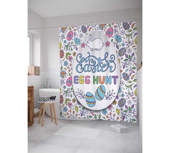 Штора (занавеска) для ванной JoyArty "Пасхальная вывеска" из сатена, 180х200 см с крючками, sc_25686 1