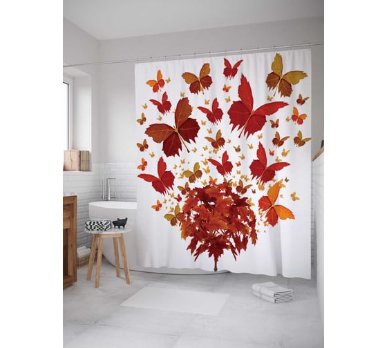 Штора (занавеска) для ванной JoyArty "Бегство бабочек" из сатена, 180х200 см с крючками, sc_2775 1