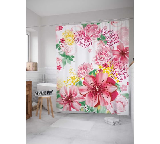 Штора (занавеска) для ванной JoyArty "По цветочной спирали" из сатена, 180х200 см с крючками, sc_2756 1