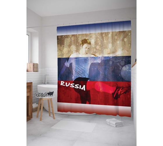 Штора (занавеска) для ванной JoyArty "Опытный футболист" из сатена, 180х200 см sc_378894 1