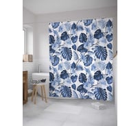 Штора (занавеска) для ванной JoyArty "Листья монстеры" из сатена, 180х200 см с крючками, sc_36038