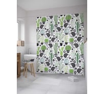 Штора (занавеска) для ванной JoyArty "Разные кактусы" из сатена, 180х200 см с крючками, sc_36170