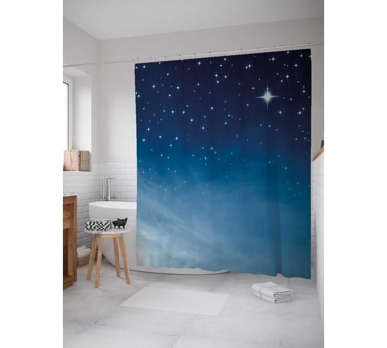 Штора (занавеска) для ванной JoyArty "Яркая звезда" из сатена, 180х200 см с крючками, sc_38852 1