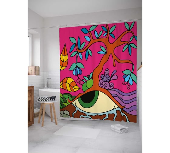 Штора (занавеска) для ванной JoyArty "Всевидящее дерево" из сатена, 180х200 см с крючками, sc_29678 1