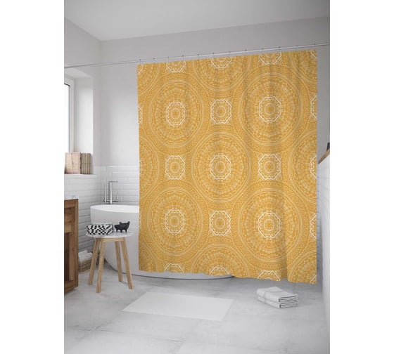 Штора (занавеска) для ванной JoyArty "Ажурные круглые салфетки" из сатена, 180х200 см с крючками, sc_36134 1