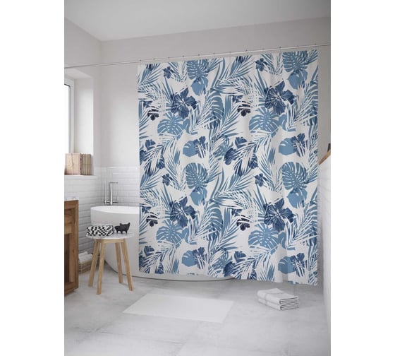 Штора (занавеска) для ванной JoyArty "Призрачные тропики" из сатена, 180х200 см с крючками, sc_36052 1