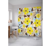 Штора (занавеска) для ванной JoyArty "Цветочное любопытство" из сатена, 180х200 см с крючками, sc_29884
