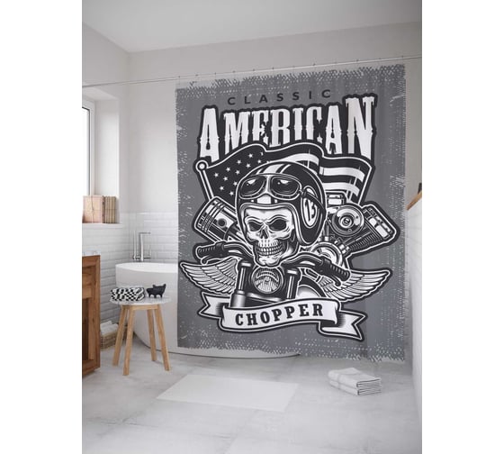 Штора (занавеска) для ванной JoyArty "Надпись с черепом" из сатена, 180х200 см с крючками, sc_30010 1