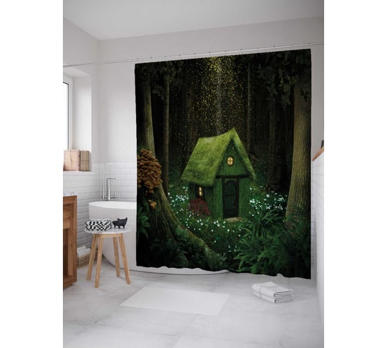 Штора (занавеска) для ванной JoyArty "Одинокий дом" из сатена, 180х200 см с крючками, sc_29695 1