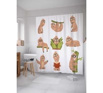 Штора (занавеска) для ванной JoyArty "Эмоции ленивца" из сатена, 180х200 см с крючками, sc_37869