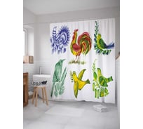 Штора (занавеска) для ванной JoyArty "Яркие птицы" из сатена, 180х200 см с крючками, sc_29788