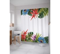 Штора (занавеска) для ванной JoyArty "Акварельные джунгли" из сатена, 180х200 см с крючками, sc_36039
