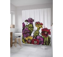 Штора (занавеска) для ванной JoyArty "Цветение кактусов" из сатена, 180х200 см с крючками, sc_36151