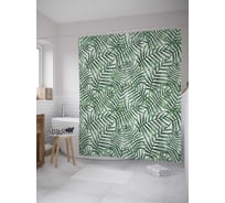 Штора (занавеска) для ванной JoyArty "Кружево тропиков" из сатена, 180х200 см с крючками, sc_36032