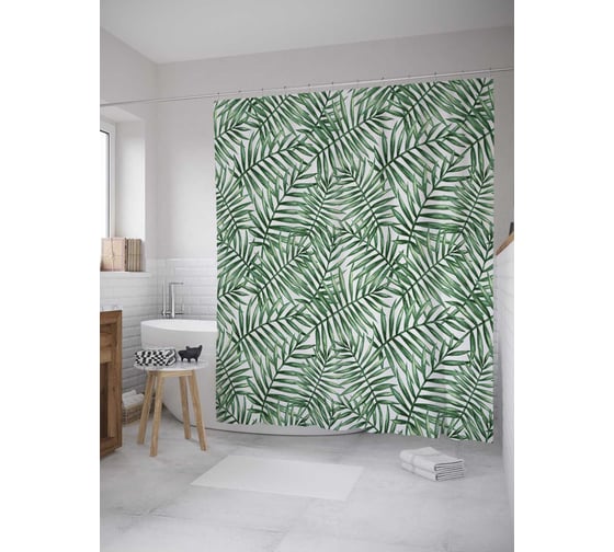 Штора (занавеска) для ванной JoyArty "Кружево тропиков" из сатена, 180х200 см с крючками, sc_36032 1