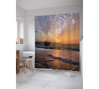 Штора (занавеска) для ванной JoyArty "Завораживающий закат" из сатена, 180х200 см с крючками, sc_29668