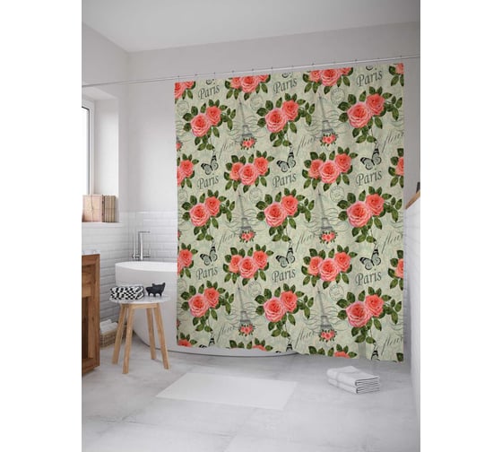 Штора (занавеска) для ванной JoyArty "Полосы из роз" из сатена, 180х200 см с крючками, sc_29958 1