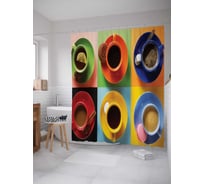 Штора (занавеска) для ванной JoyArty "Цветные чашки" из сатена, 180х200 см с крючками, sc_29939