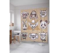 Штора (занавеска) для ванной JoyArty "Умные животные" из сатена, 180х200 см с крючками, sc_29789