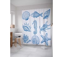 Штора (занавеска) для ванной JoyArty "Морская фауна" из сатена, 180х200 см с крючками, sc_3001