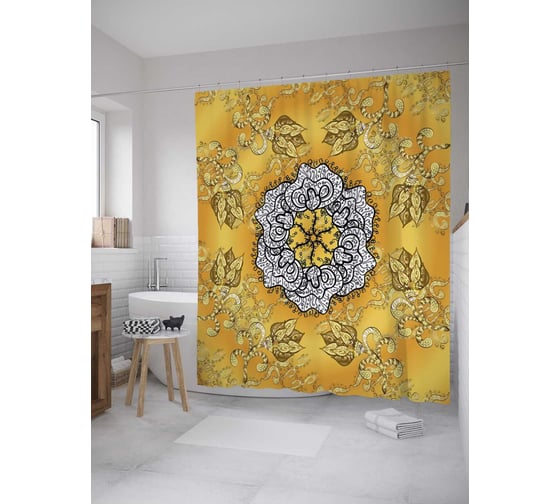 Штора (занавеска) для ванной JoyArty "Векторные узоры" из сатена, 180х200 см с крючками, sc_36123