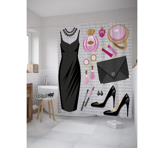 Штора (занавеска) для ванной JoyArty "Комплект на вечер" из сатена, 180х200 см с крючками, sc_39399 1