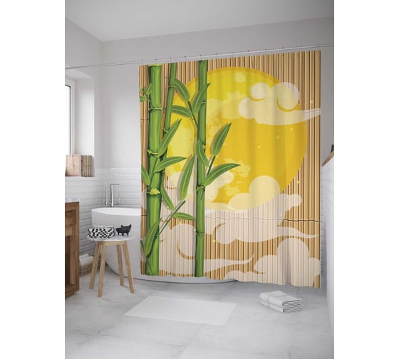 Штора (занавеска) для ванной JoyArty "Полуденный бамбук" из сатена, 180х200 см с крючками, sc_32797 1