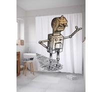 Штора (занавеска) для ванной JoyArty "Помощник-робот" из сатена, 180х200 см с крючками, sc_29670