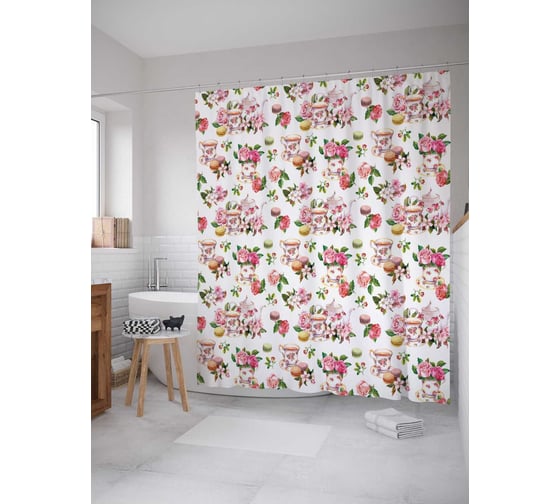 Штора (занавеска) для ванной JoyArty "Букеты тюльпанов" из сатена, 180х200 см с крючками, sc_29989 1