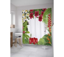 Штора (занавеска) для ванной JoyArty "Тропическое цветение" из сатена, 180х200 см с крючками, sc_36050
