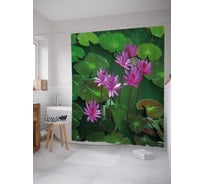 Штора (занавеска) для ванной JoyArty "Водяные лилии" из сатена, 180х200 см с крючками, sc_29686