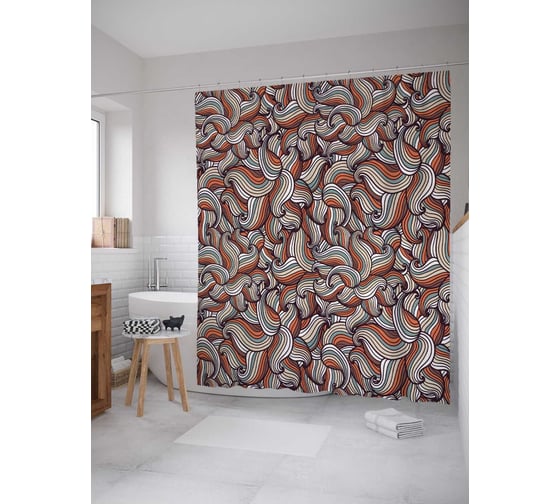 Штора (занавеска) для ванной JoyArty "Полосатые пейсли" из сатена, 180х200 см с крючками, sc_29818 1