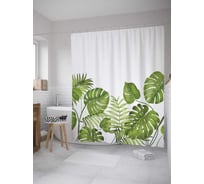 Штора (занавеска) для ванной JoyArty "Листья тропических растений" из сатена, 180х200 см с крючками, sc_36054