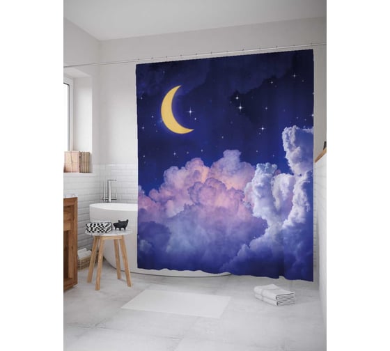 Штора (занавеска) для ванной JoyArty "Фиолетовое небо" из сатена, 180х200 см с крючками, sc_30007 1