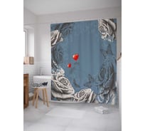 Штора (занавеска) для ванной JoyArty "Белые розы" из сатена, 180х200 см с крючками, sc_29669