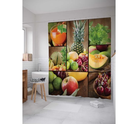 Штора (занавеска) для ванной JoyArty "Фруктовая фотосессия" из сатена, 180х200 см с крючками, sc_29951 1