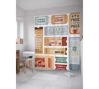 Штора (занавеска) для ванной JoyArty "Коллекция билетов" из сатена, 180х200 см с крючками, sc_29703