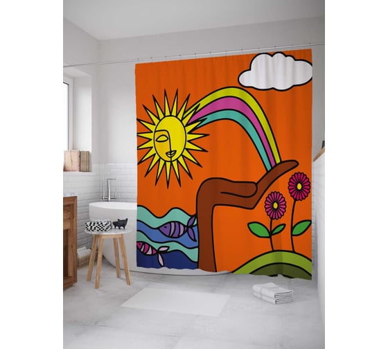 Штора (занавеска) для ванной JoyArty "Ручная природа" из сатена, 180х200 см с крючками, sc_29812 1